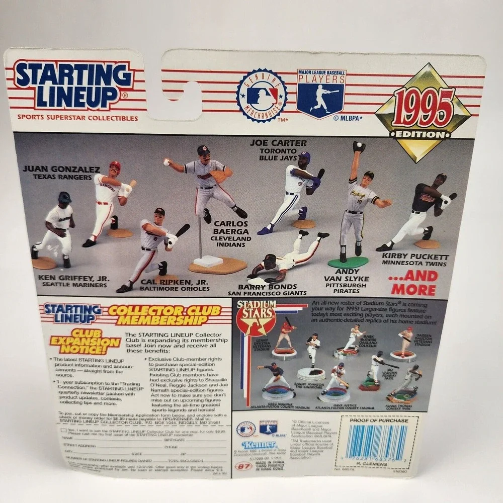 1995 Kenner Starting Lineup SLU MLB Roger‎ Clemens Red Sox Card Vintage